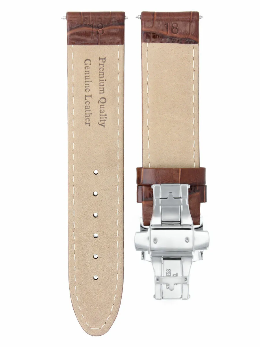 18MM LEATHER WATCH STRAP BAND DEPLOYMENT FOR BAUME MERCIER CLASSIMA L/BROWN WS