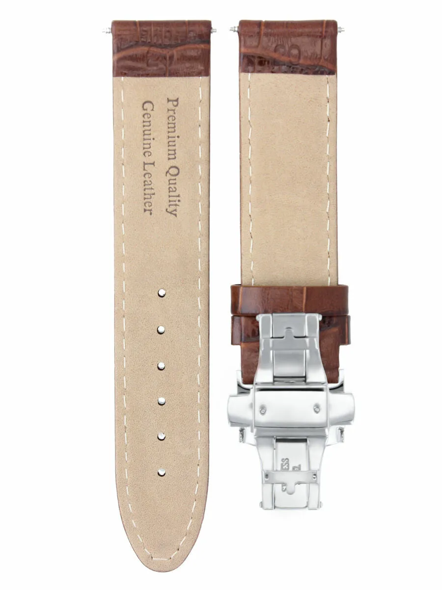 20MM LEATHER WATCH STRAP BAND DEPLOYMENT CLASP FOR 42MM TISSOT PRC200 L/BROWN