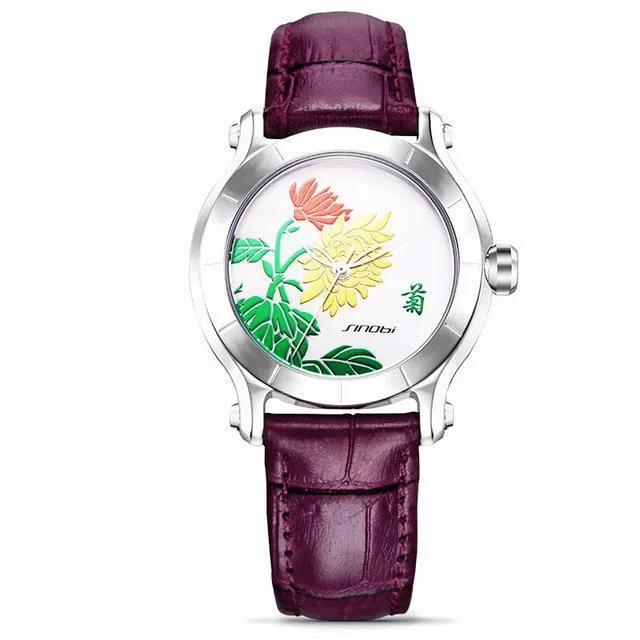 555Famous Luxury Green Bamboo Women Watche Genuine Leather Wristwatch Waterproof