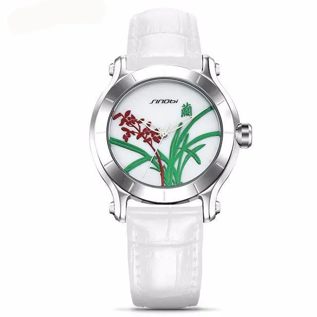 555Famous Luxury Green Bamboo Women Watche Genuine Leather Wristwatch Waterproof