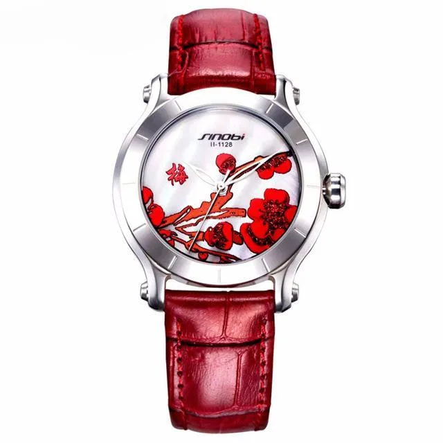 555Famous Luxury Green Bamboo Women Watche Genuine Leather Wristwatch Waterproof
