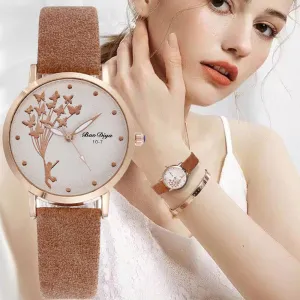 Abigale - Dark Academia Simple Brown Quartz Butterfly Watch