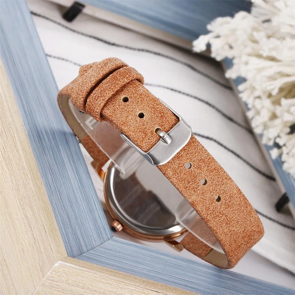 Abigale - Dark Academia Simple Brown Quartz Butterfly Watch