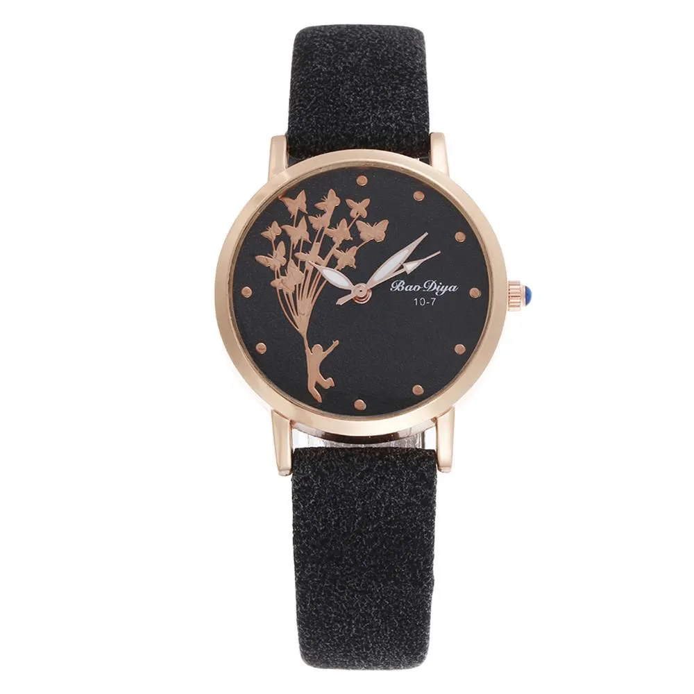Abigale - Dark Academia Simple Brown Quartz Butterfly Watch