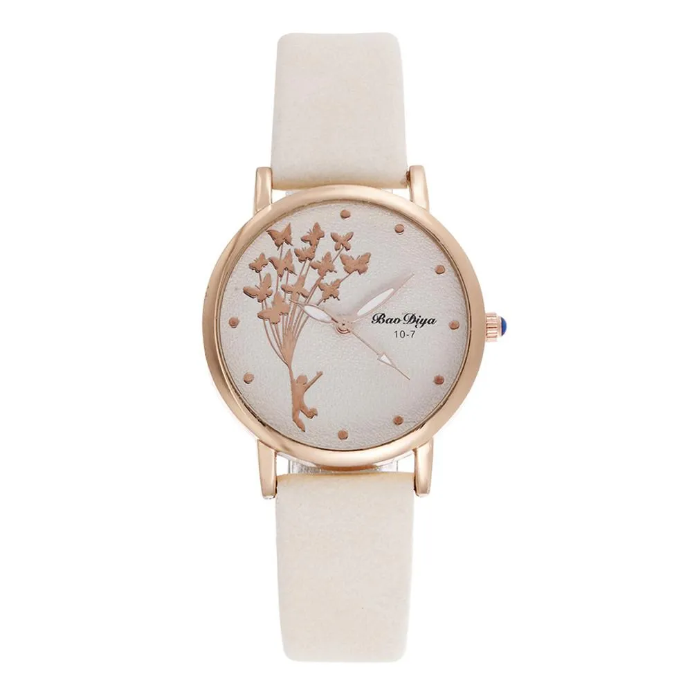 Abigale - Dark Academia Simple Brown Quartz Butterfly Watch