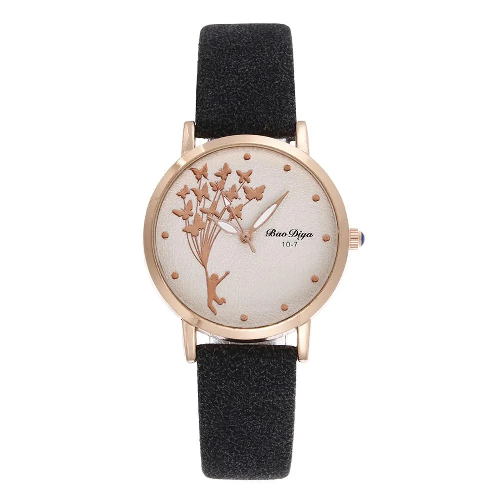 Abigale - Dark Academia Simple Brown Quartz Butterfly Watch