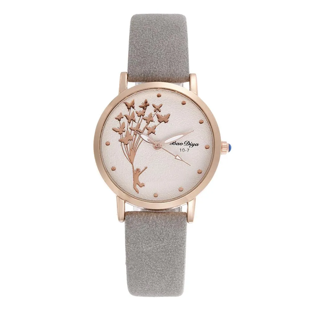 Abigale - Dark Academia Simple Brown Quartz Butterfly Watch