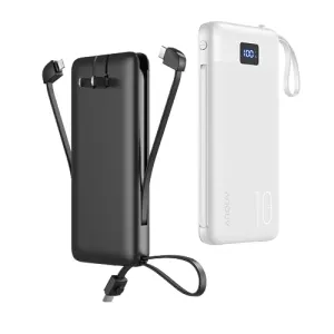 ANOUV Portable Charger with Built-in Cables&AC Wall Plug,10000mAh Power Bank,PD 22.5W USB-C Fast Charging External Battery Pack with LED Display Compatible with iPhones and All Smart Device(2 Pack)
