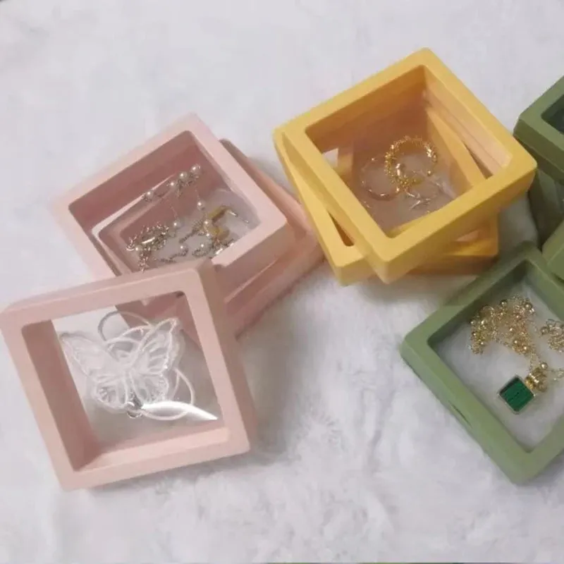 Anyhouz Jewelry Storage 10PCS Yellow Set 3D Floating Display Case Stands Holder Suspension Storage for Pendant Necklace Bracelet Ring Coin Pin Gift Jewelry Box 14x14cm