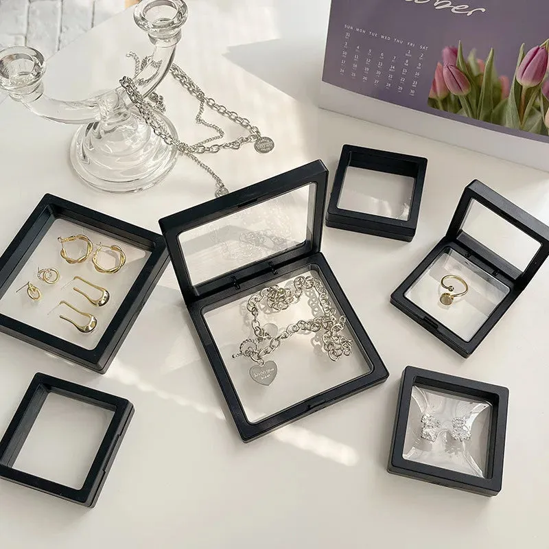 Anyhouz Jewelry Storage 10PCS Yellow Set 3D Floating Display Case Stands Holder Suspension Storage for Pendant Necklace Bracelet Ring Coin Pin Gift Jewelry Box 14x14cm