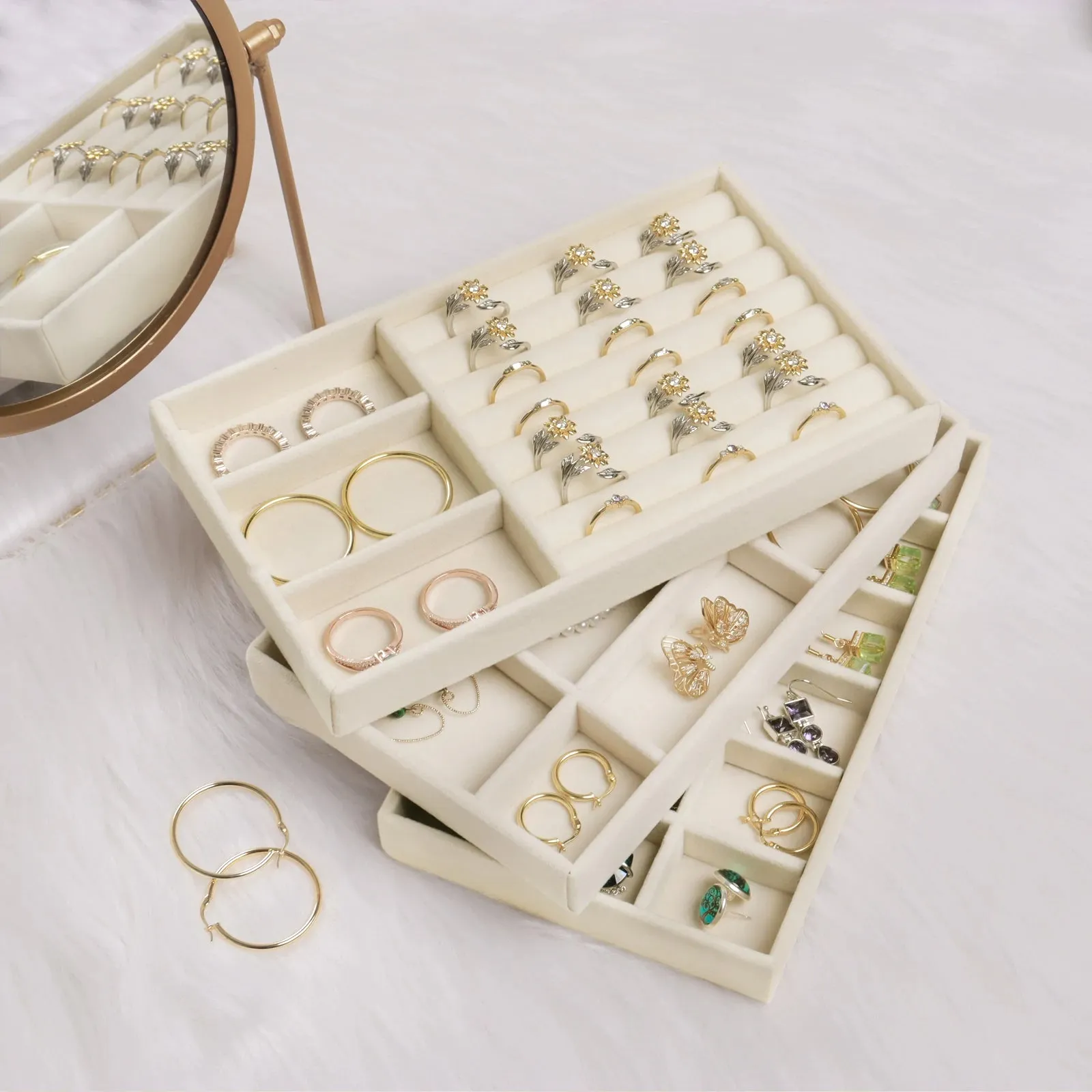 Anyhouz Jewelry Storage Beige Design F Display Tray Drawer Storage Jewellery Holder For Ring Earrings Necklace Bracelet