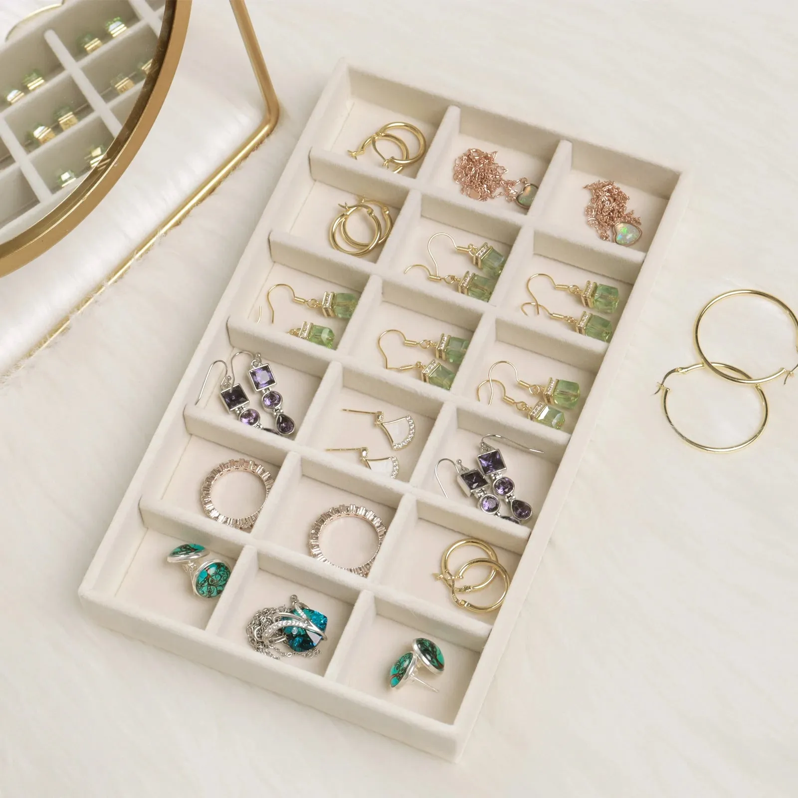 Anyhouz Jewelry Storage Beige Design F Display Tray Drawer Storage Jewellery Holder For Ring Earrings Necklace Bracelet