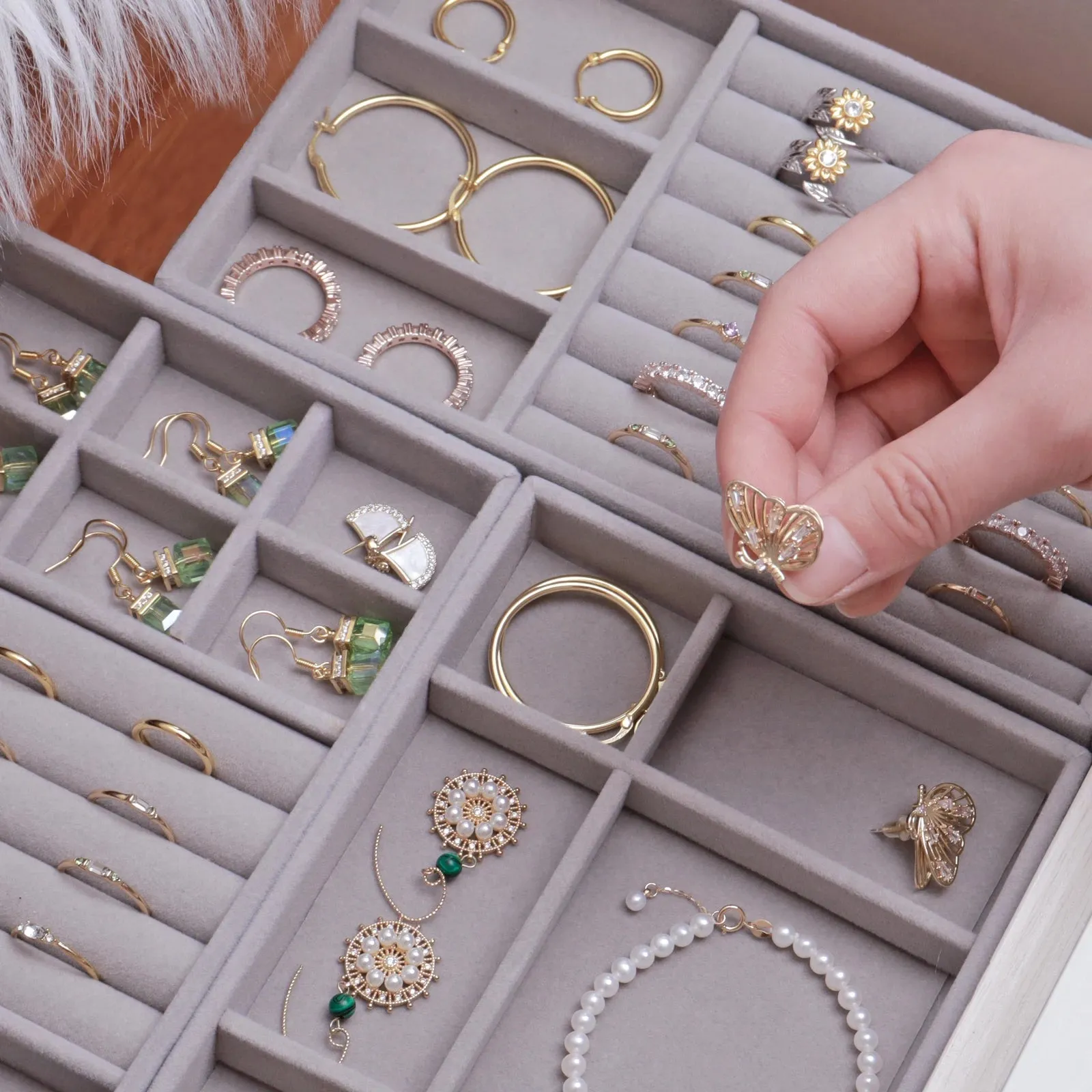 Anyhouz Jewelry Storage Beige Design F Display Tray Drawer Storage Jewellery Holder For Ring Earrings Necklace Bracelet