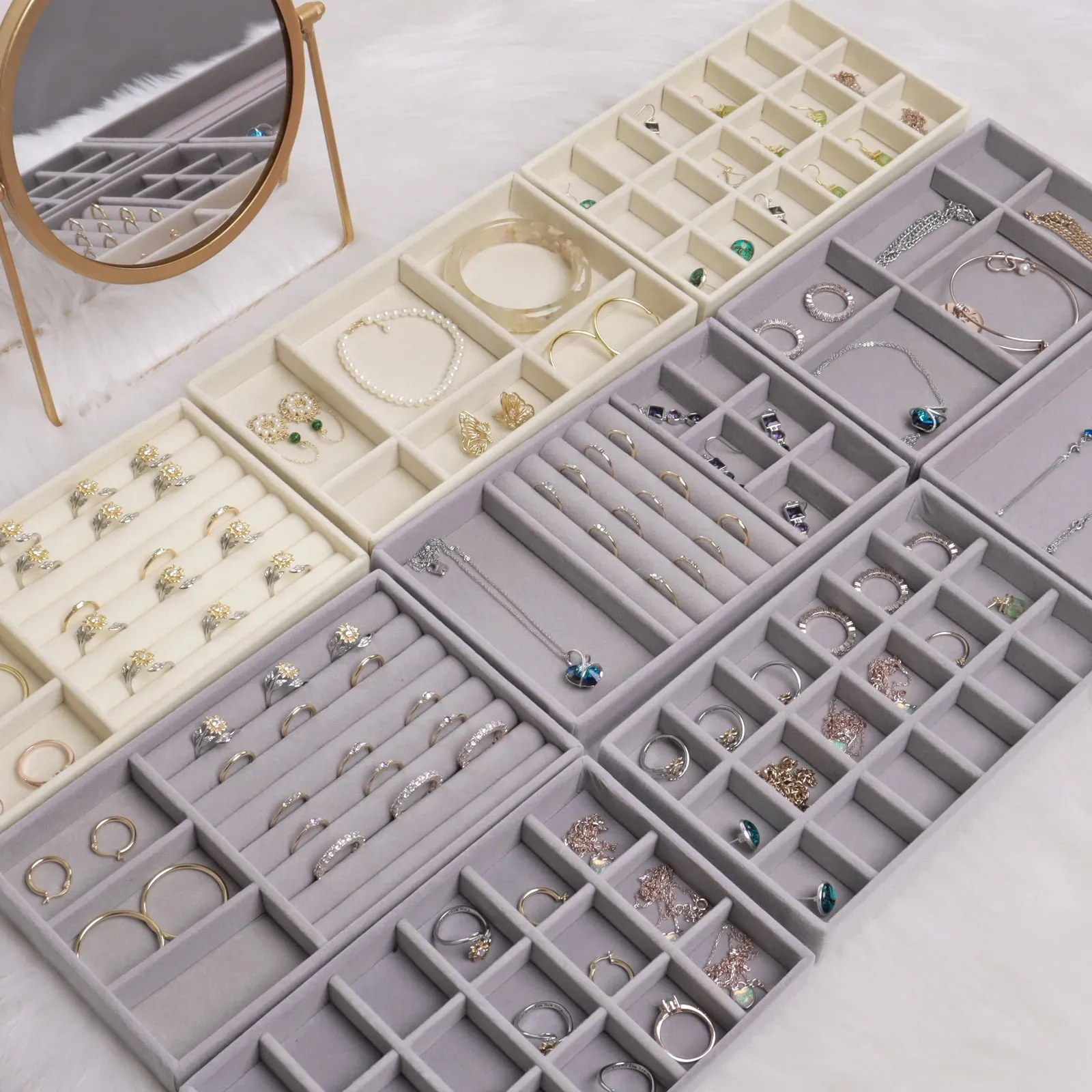 Anyhouz Jewelry Storage Beige Design F Display Tray Drawer Storage Jewellery Holder For Ring Earrings Necklace Bracelet