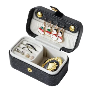 Anyhouz Jewelry Storage Mini Ring Box Portable 2pc New Black Organizer Display Travel Simple Mini Gift Case Boxes Leather Earring Necklace Holder
