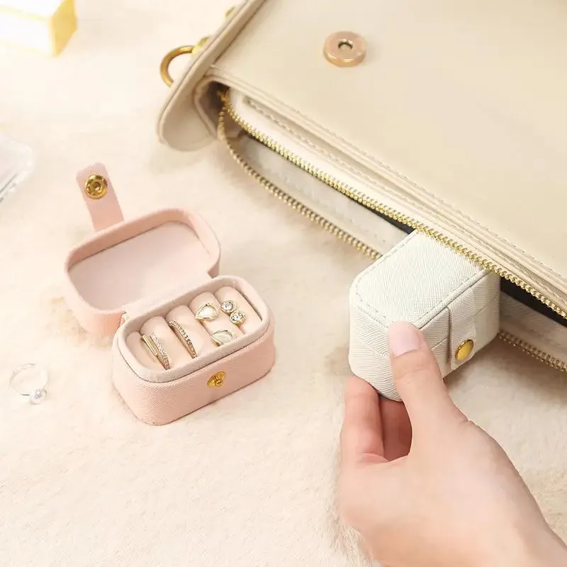Anyhouz Jewelry Storage Mini Ring Box Portable 2pc New Black Organizer Display Travel Simple Mini Gift Case Boxes Leather Earring Necklace Holder