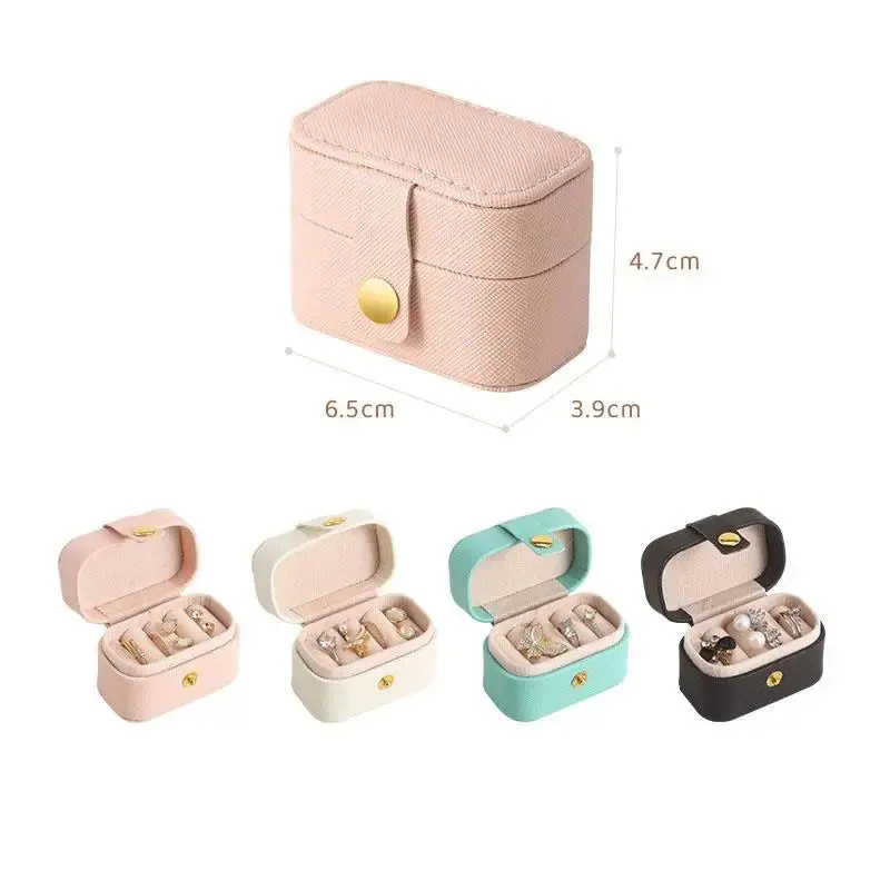 Anyhouz Jewelry Storage Mini Ring Box Portable 2pc New Black Organizer Display Travel Simple Mini Gift Case Boxes Leather Earring Necklace Holder