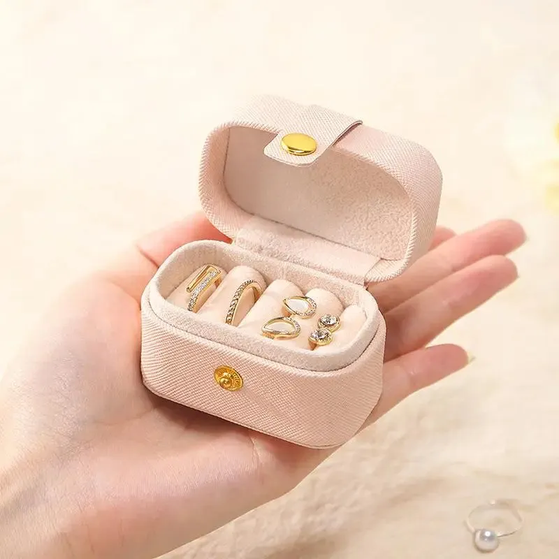 Anyhouz Jewelry Storage Mini Ring Box Portable 2pc New Black Organizer Display Travel Simple Mini Gift Case Boxes Leather Earring Necklace Holder