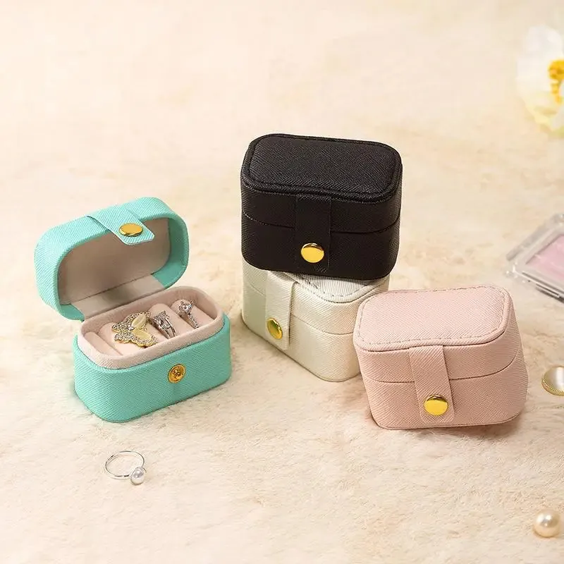 Anyhouz Jewelry Storage Mini Ring Box Portable 2pc New Black Organizer Display Travel Simple Mini Gift Case Boxes Leather Earring Necklace Holder