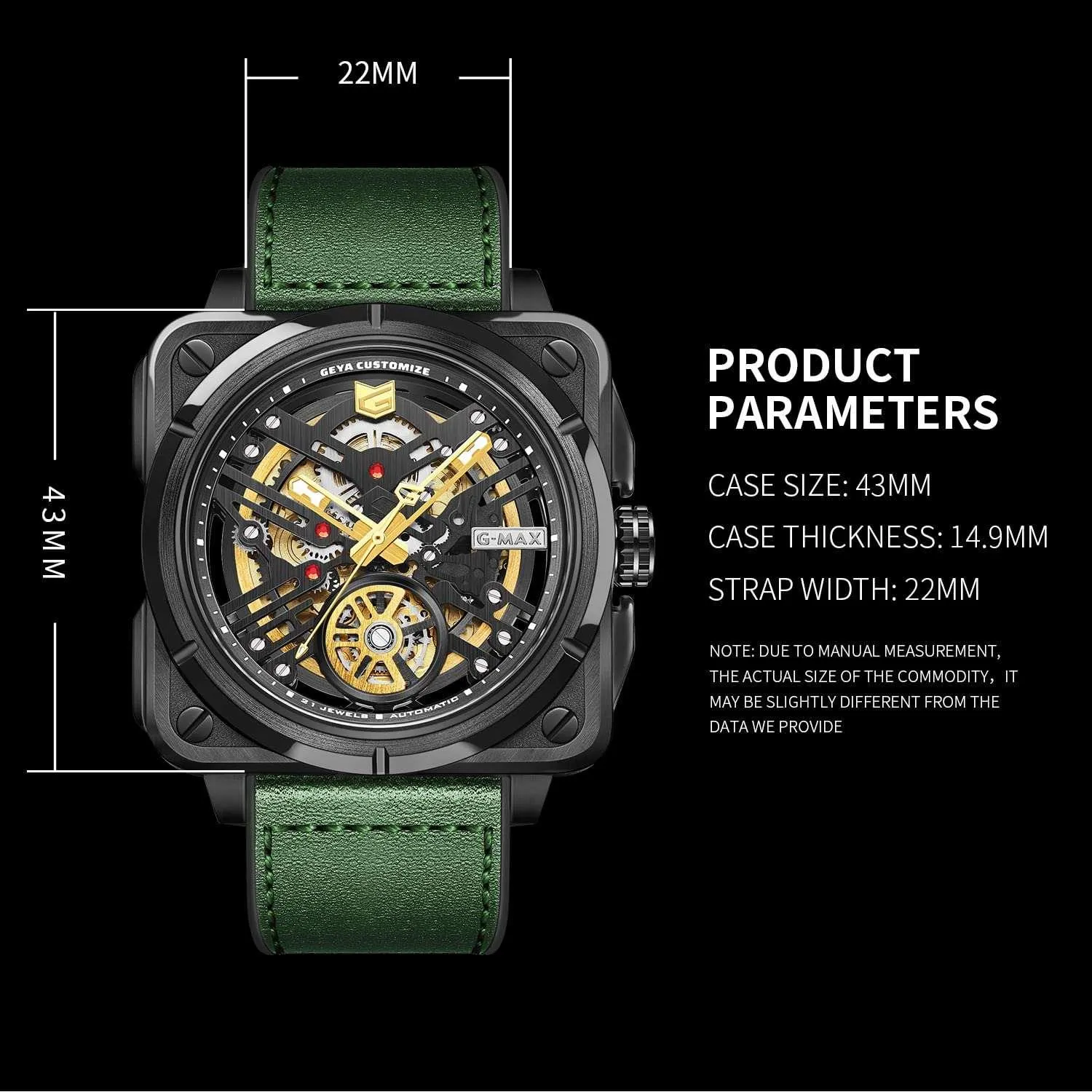 Automatic Mechanical Watch Skeleton Stainless 50M Waterproof Anti Shock Casual Diver Men Wrist Watch Sterling Watches Chronograph Analog Business Casual Fashion Adjustable Leather Band