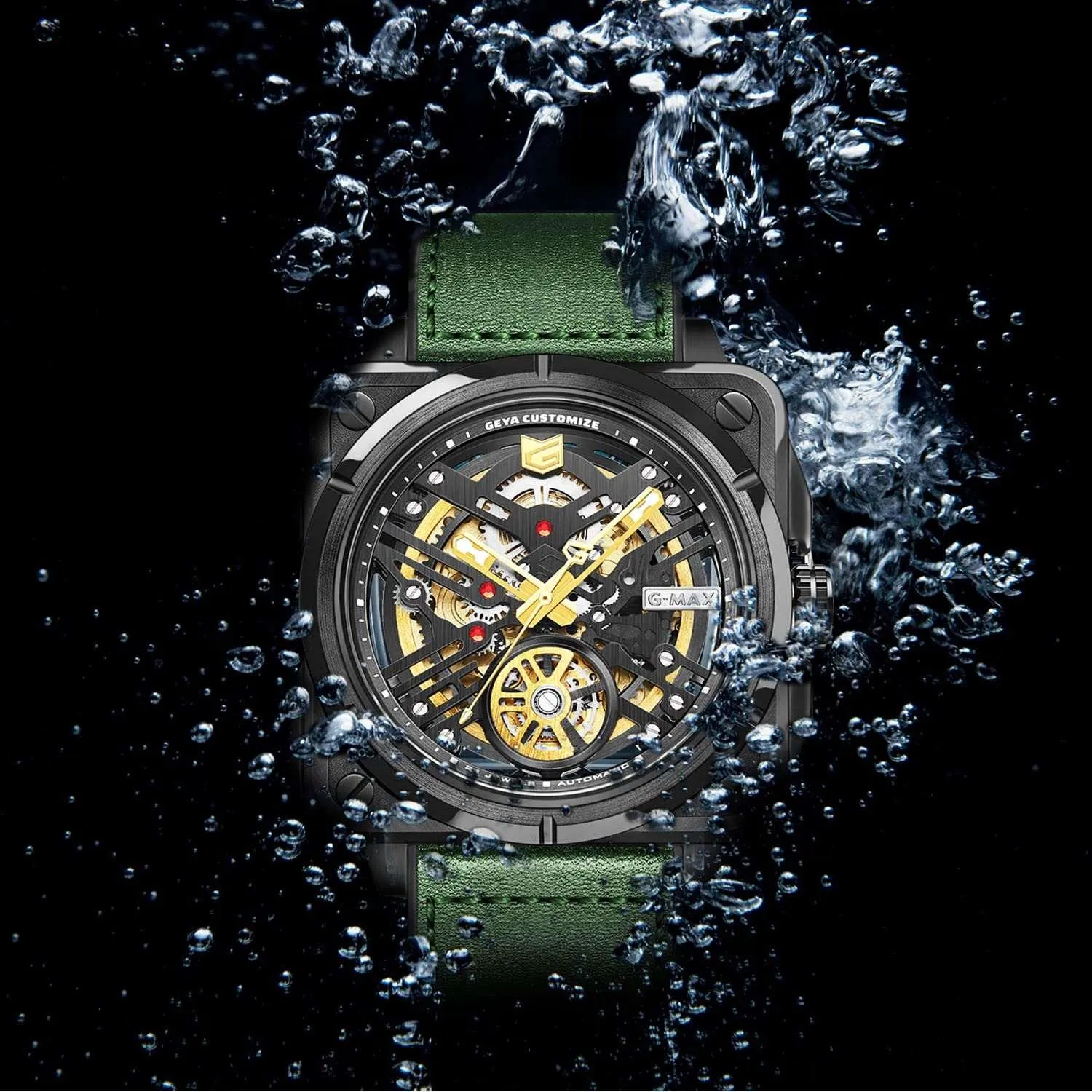 Automatic Mechanical Watch Skeleton Stainless 50M Waterproof Anti Shock Casual Diver Men Wrist Watch Sterling Watches Chronograph Analog Business Casual Fashion Adjustable Leather Band