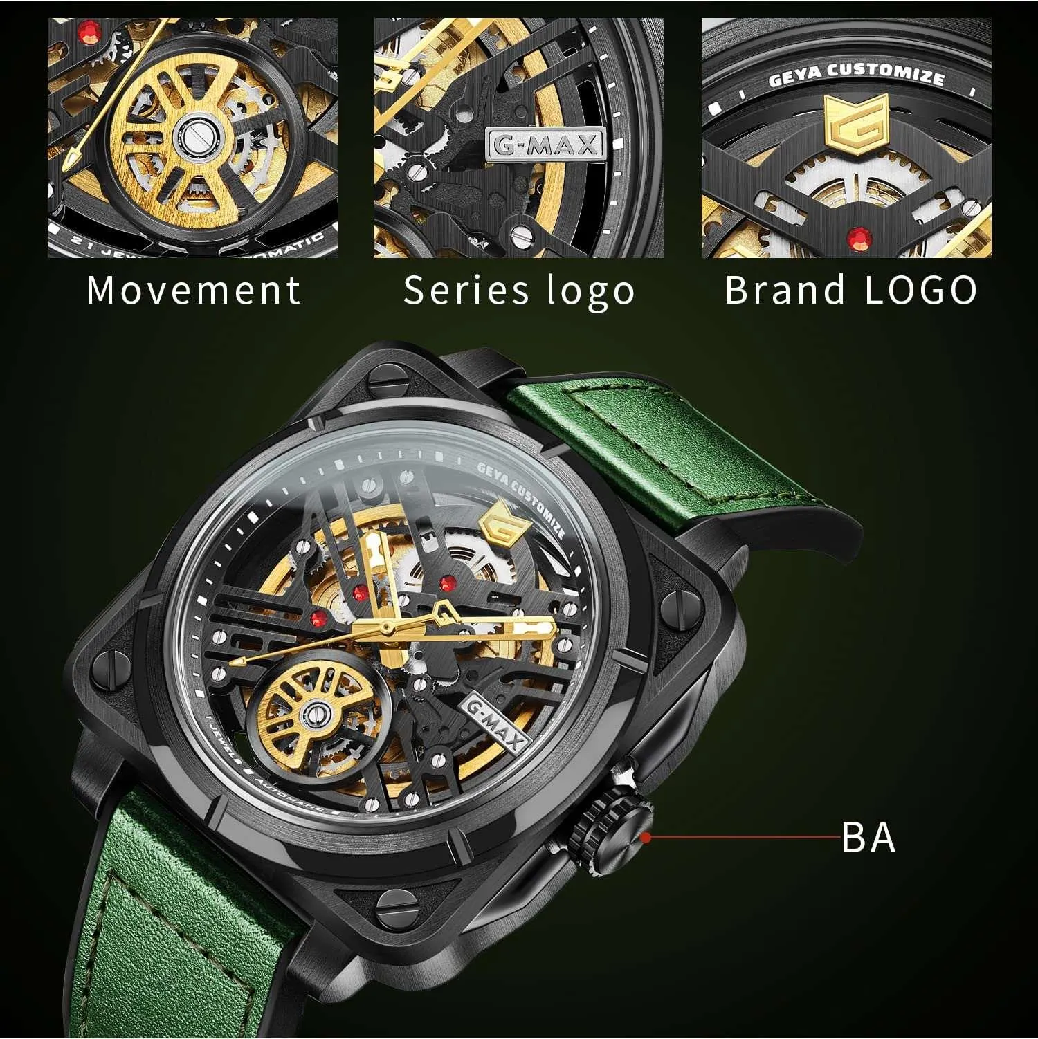 Automatic Mechanical Watch Skeleton Stainless 50M Waterproof Anti Shock Casual Diver Men Wrist Watch Sterling Watches Chronograph Analog Business Casual Fashion Adjustable Leather Band