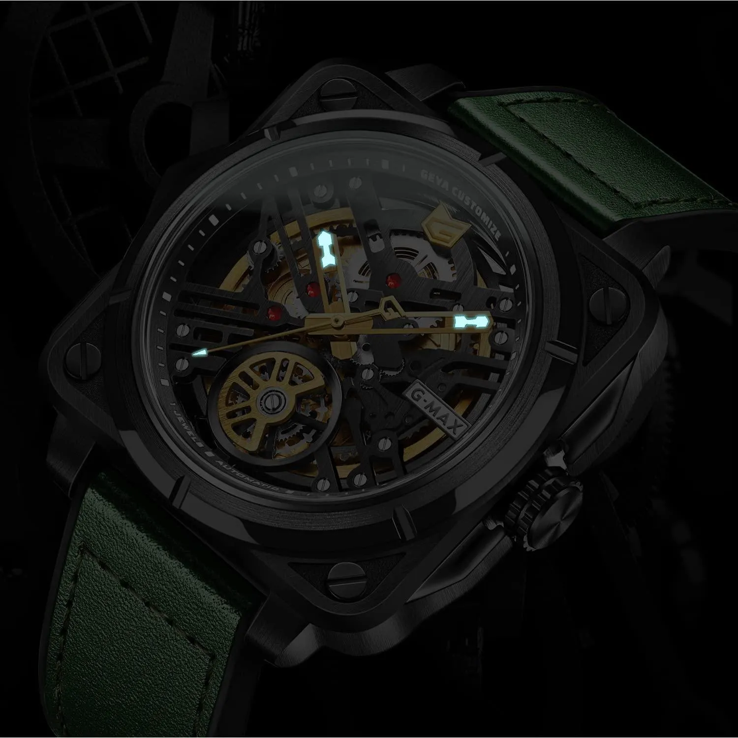Automatic Mechanical Watch Skeleton Stainless 50M Waterproof Anti Shock Casual Diver Men Wrist Watch Sterling Watches Chronograph Analog Business Casual Fashion Adjustable Leather Band