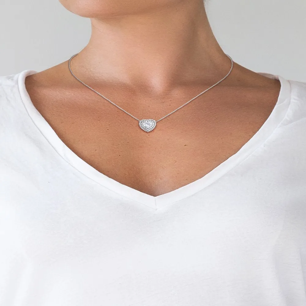Believe by Brilliance Fine Silver Plated Cubic Zirconia Heart Necklace, 18"  2"