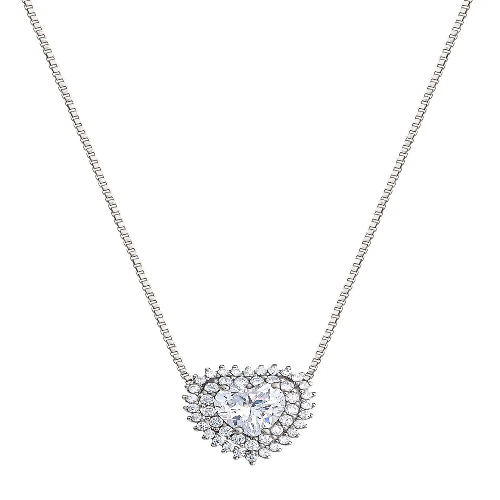 Believe by Brilliance Fine Silver Plated Cubic Zirconia Heart Necklace, 18"  2"
