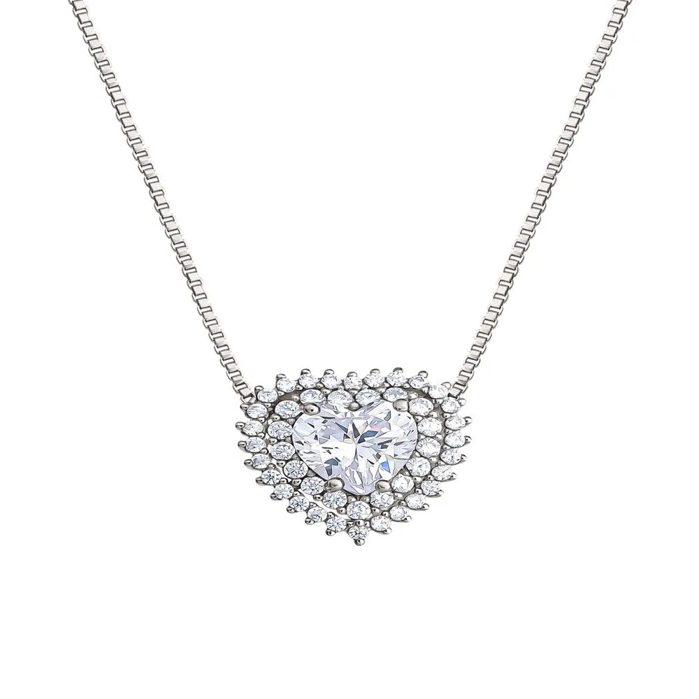 Believe by Brilliance Fine Silver Plated Cubic Zirconia Heart Necklace, 18"  2"