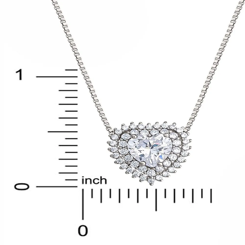 Believe by Brilliance Fine Silver Plated Cubic Zirconia Heart Necklace, 18"  2"