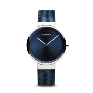 Bering Classic Brushed Silver Blue Mesh Watch Bering Classic Brushed Silver Blue Mesh Watch