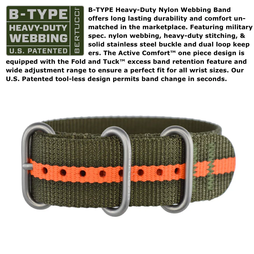 Bertucci Gamekeeper Unisex Defender Olive / Blaze Stripe Nylon Band Mossy Oak Bottomland Quartz Dial Watch - 13378