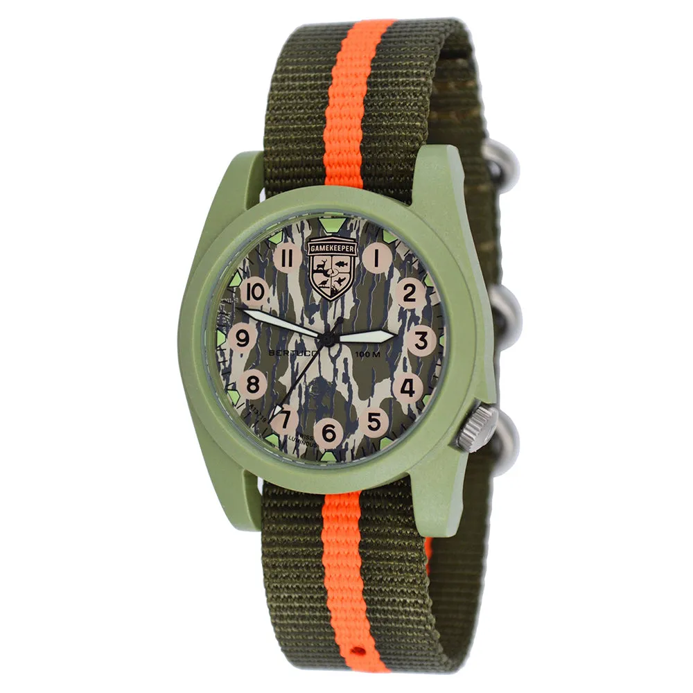Bertucci Gamekeeper Unisex Defender Olive / Blaze Stripe Nylon Band Mossy Oak Bottomland Quartz Dial Watch - 13378