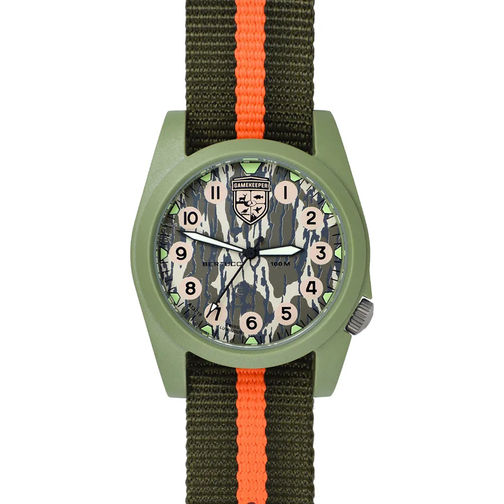 Bertucci Gamekeeper Unisex Defender Olive / Blaze Stripe Nylon Band Mossy Oak Bottomland Quartz Dial Watch - 13378