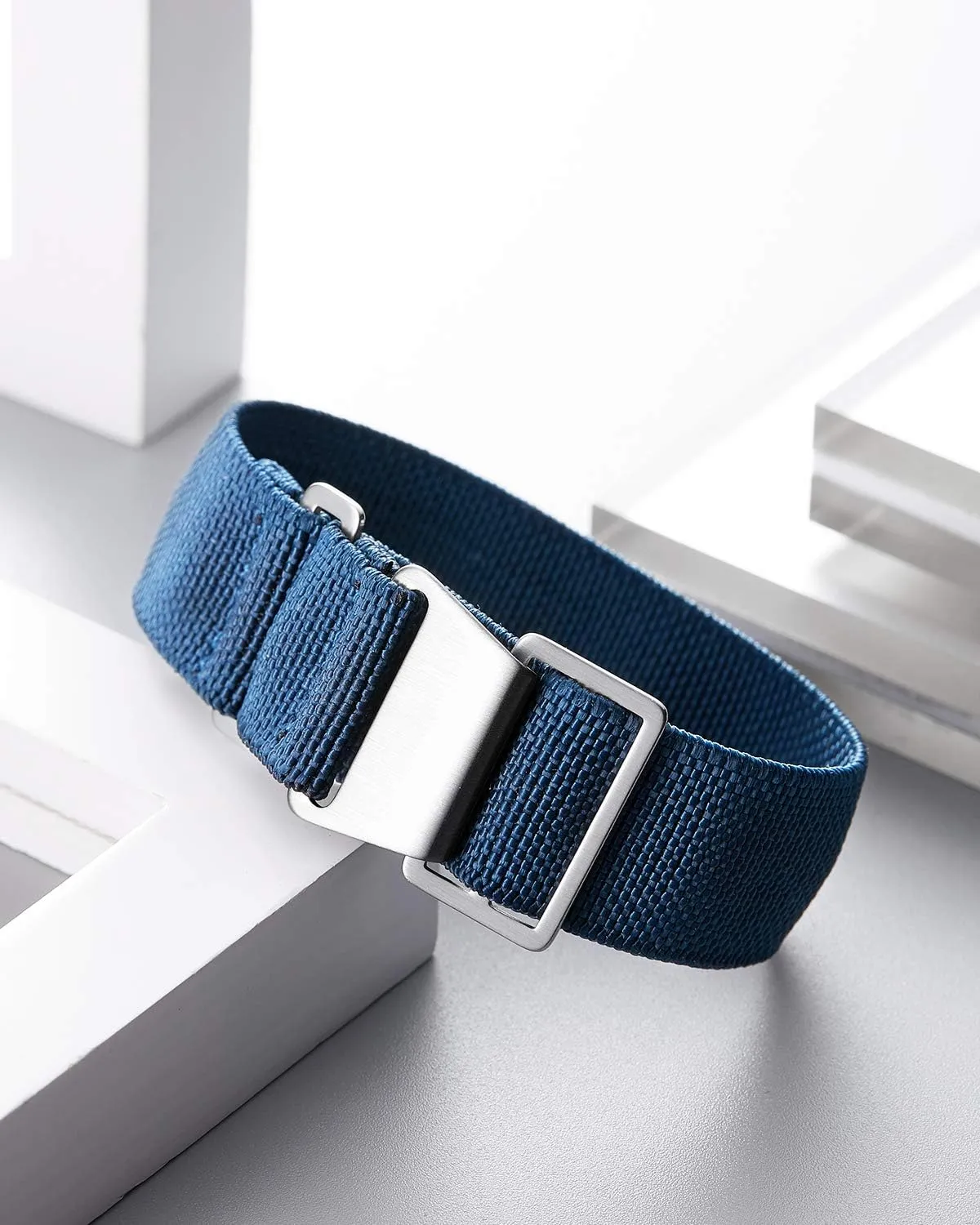 BINLUN Elastic Fabric Nylon Watch Band Waterproof Military Replacement Watch Strap Hook-and-Loop for Men Women Silver & Black Buckle 18/20/22mm