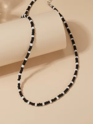 Black and White Simple Beaded Necklace for Women Girls Accessories Jewelry Gifts