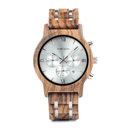 BOBO BIRD WP19 Wooden Mens Watches Newest Luxury Wood Metal Strap Chronograph Date Quartz Watch Luxury Versatile Timepieces