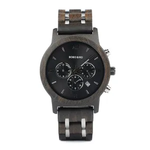 BOBO BIRD WP19 Wooden Mens Watches Newest Luxury Wood Metal Strap Chronograph Date Quartz Watch Luxury Versatile Timepieces