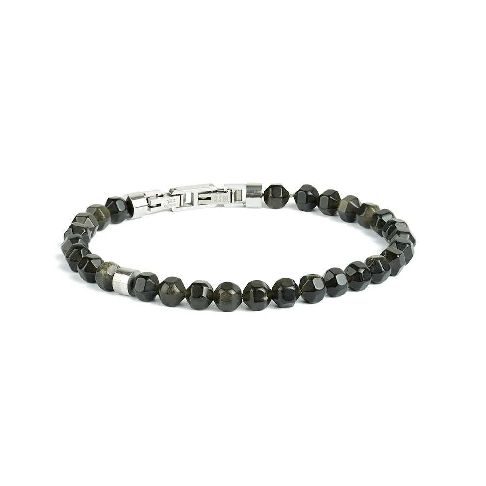 Bracelet with 6mm green Obsidian stone and titanium element