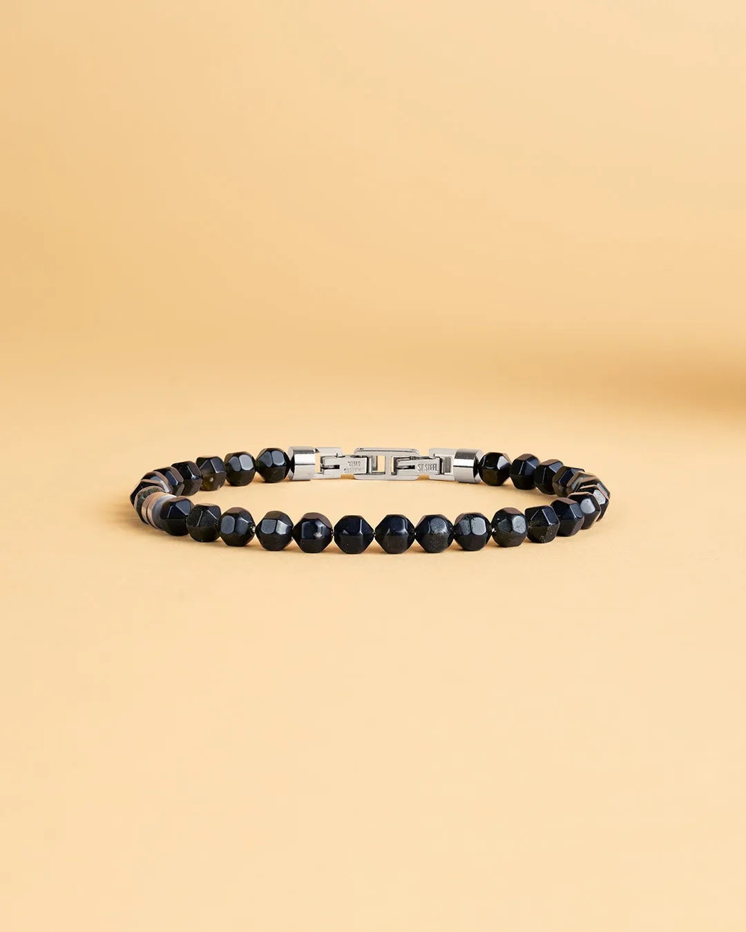 Bracelet with 6mm green Obsidian stone and titanium element