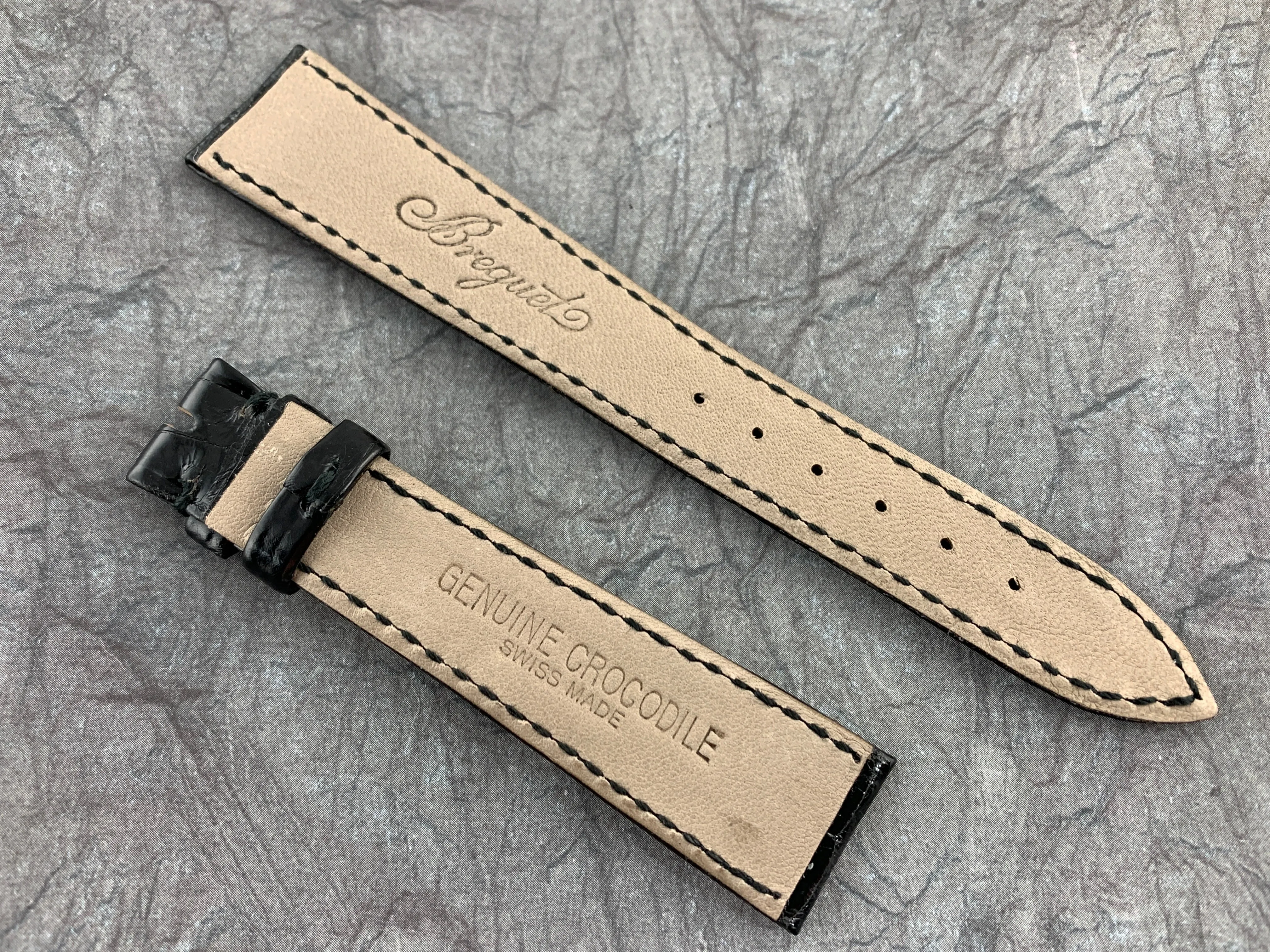 Breguet OEM NOS Genuine Crocodile Black 18mm X 14mm Regular Strap