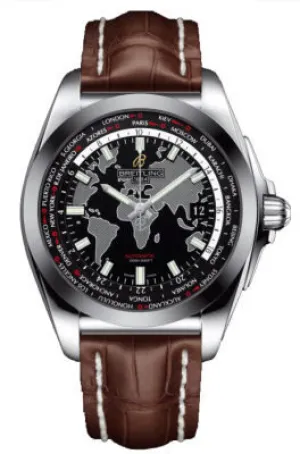 Breitling Galactic Unitime Black Dial Brown Leather Men's Watch WB3510U4-BD94BRCD WB3510U4/BD94BRCD