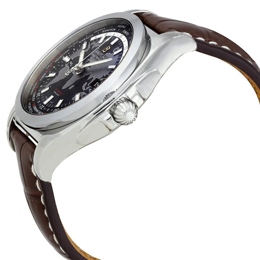 Breitling Galactic Unitime Black Dial Dark Brown Leather Men's Watch WB3510U4-BD94DBRCT WB3510U4-BD94-739P-A20BA.1