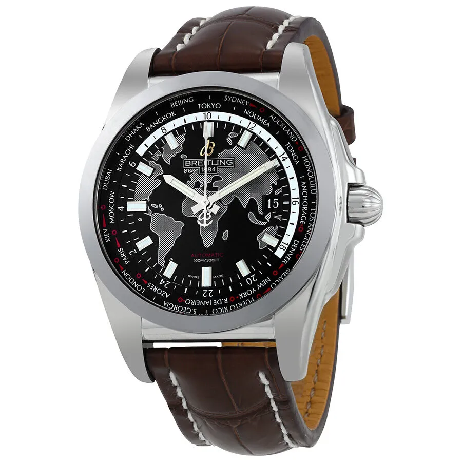 Breitling Galactic Unitime Black Dial Dark Brown Leather Men's Watch WB3510U4-BD94DBRCT WB3510U4-BD94-739P-A20BA.1