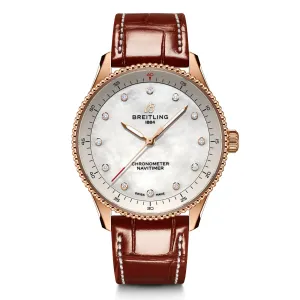 Breitling Navitimer 32 Mother-of-Pearl Lab Grown Diamond Dial Red Gold and Leather Strap Watch 32mm - R77320E61A1P1