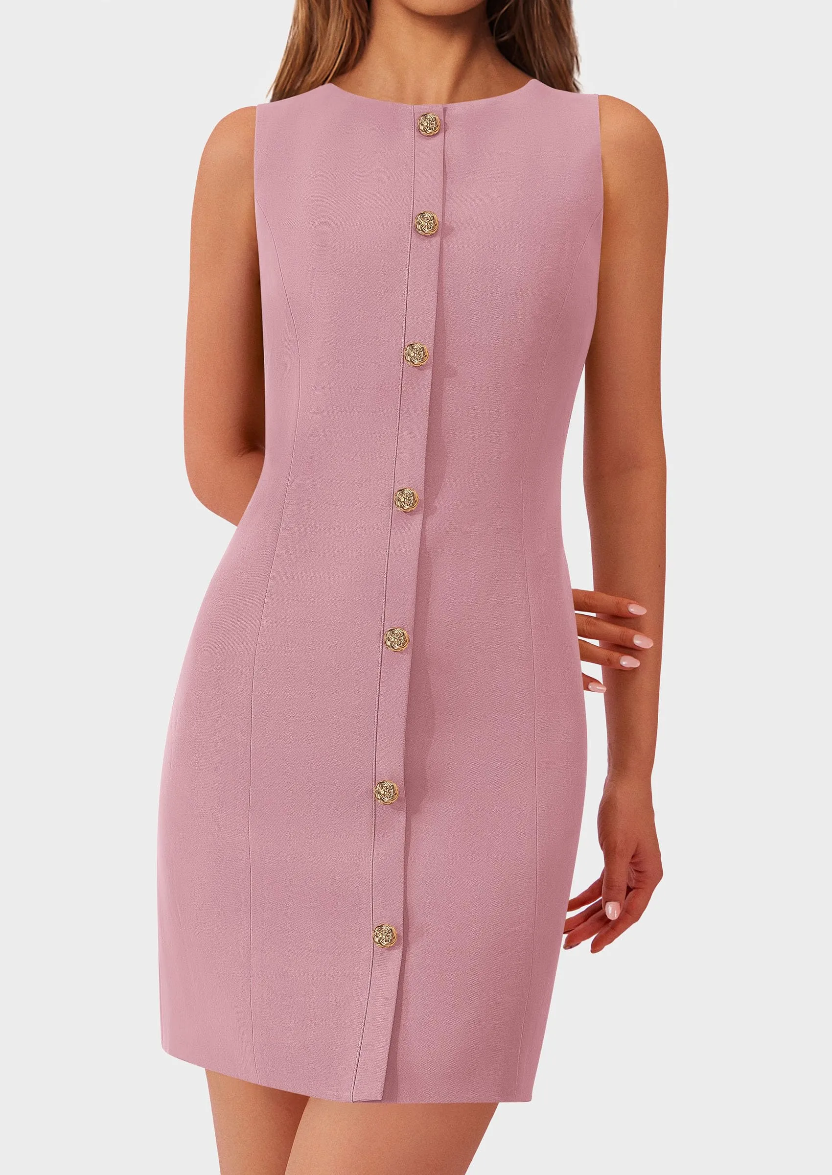 Business Sleeveless Button Down Elegant Work Office Formal Short Dresses