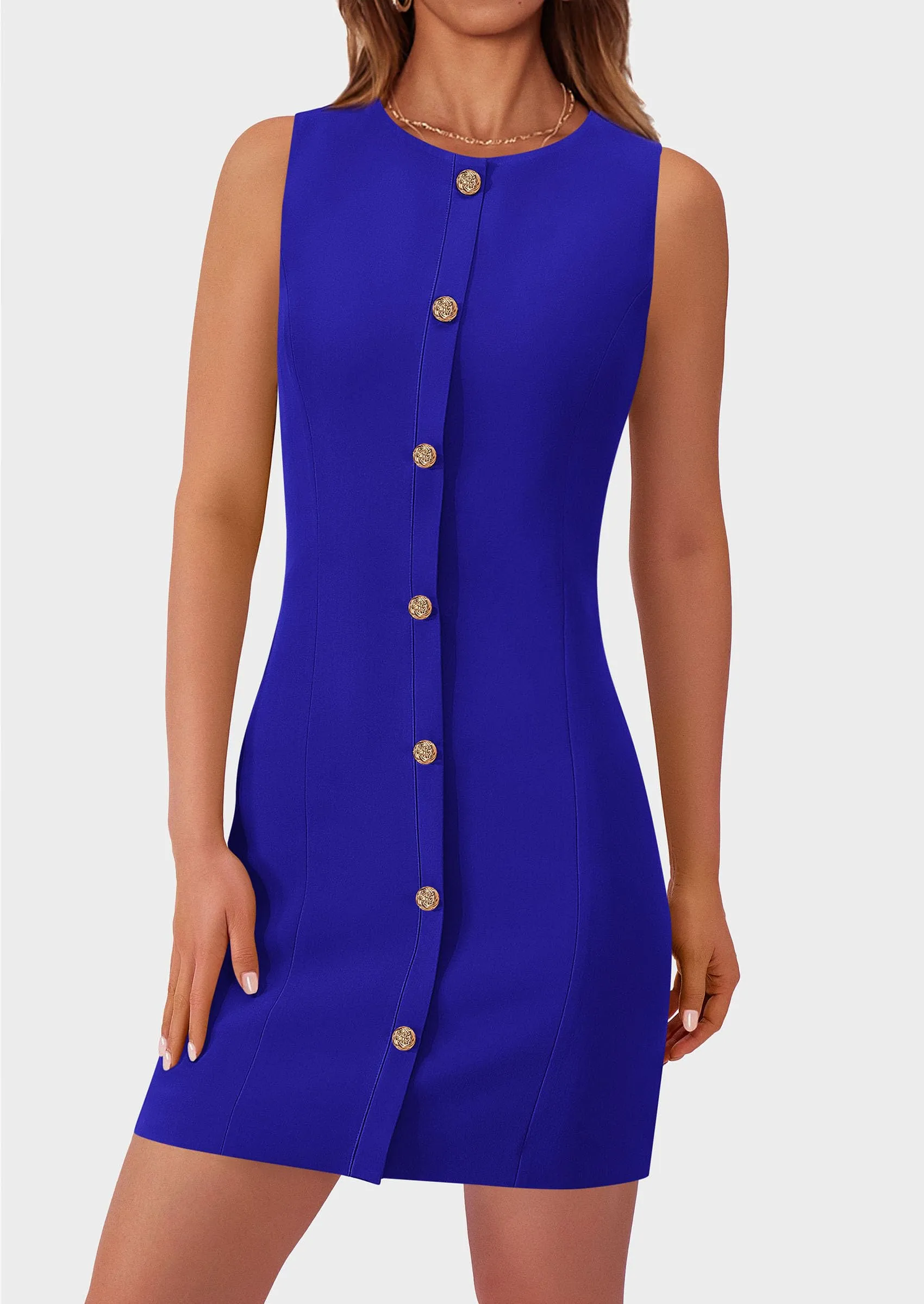 Business Sleeveless Button Down Elegant Work Office Formal Short Dresses