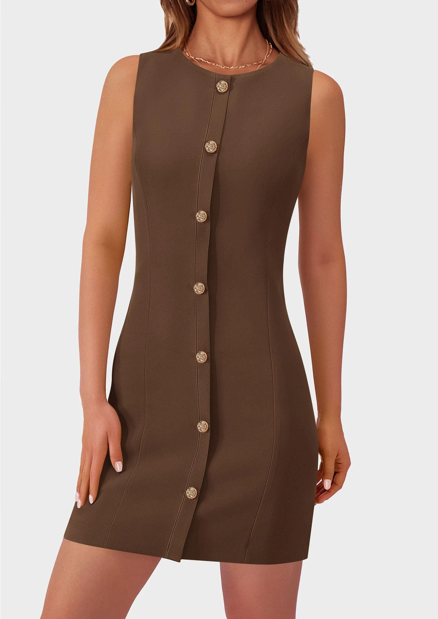 Business Sleeveless Button Down Elegant Work Office Formal Short Dresses