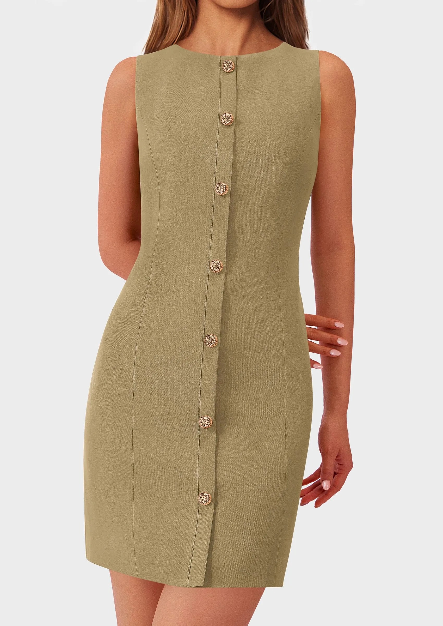 Business Sleeveless Button Down Elegant Work Office Formal Short Dresses